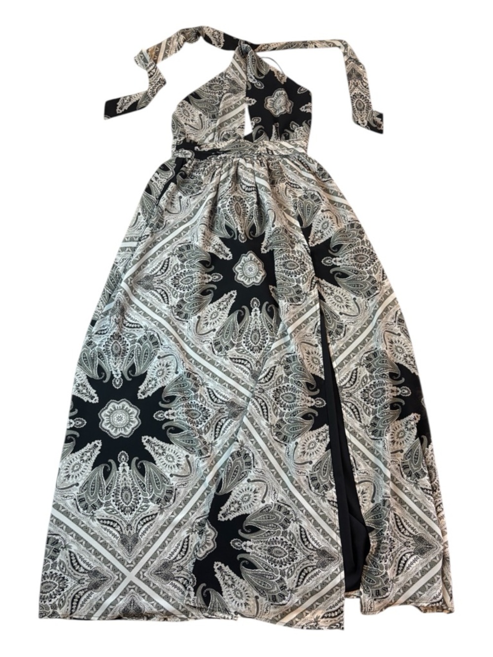 Vintage Forever 21 Grey & Black Bandana style Paisley Halter Maxi Dress Size 4